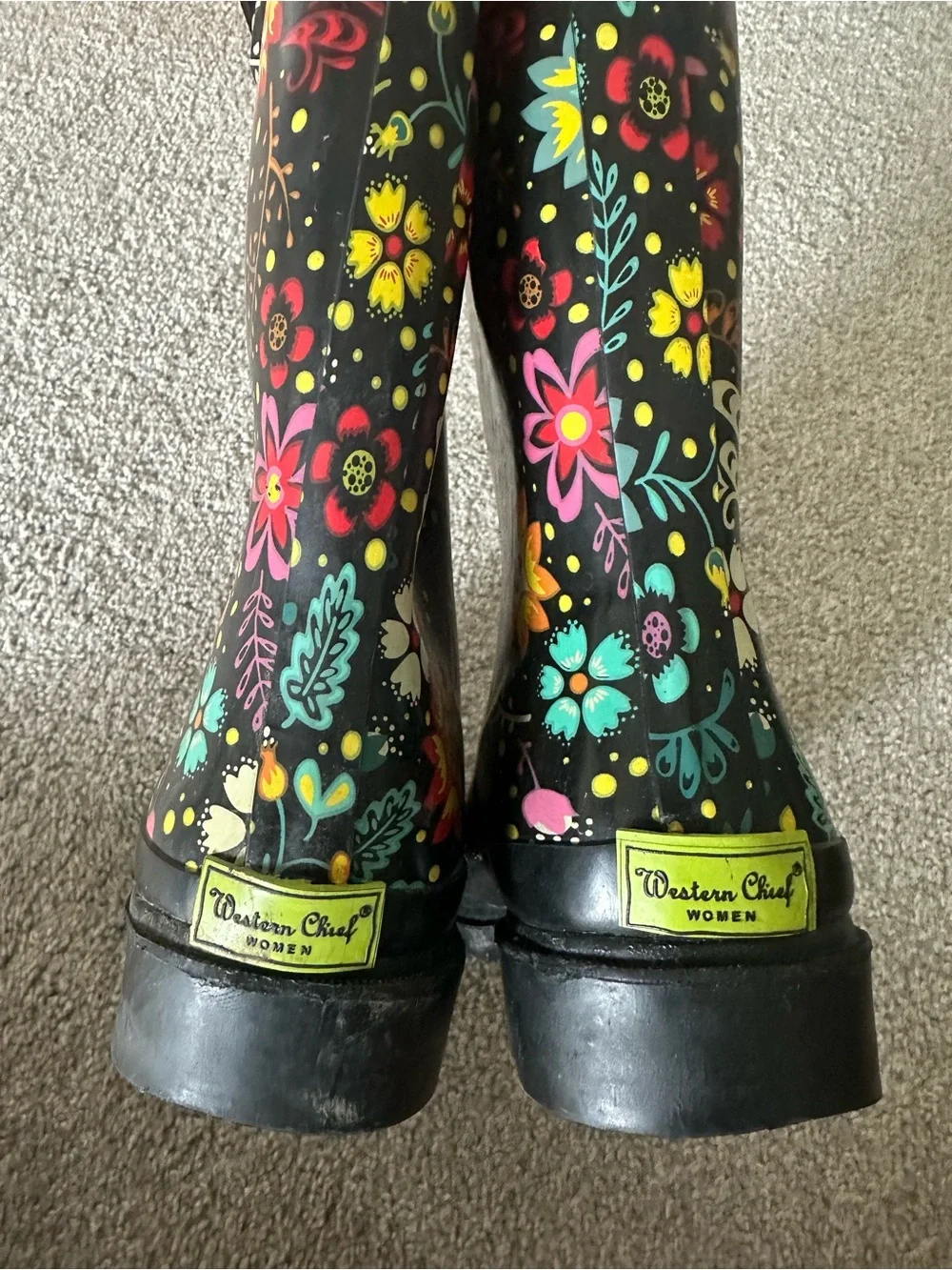 Western Chief Floral Black Rain Boots with Colorful Print